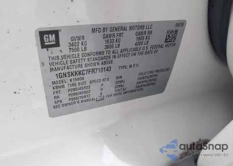 2015 Chevrolet Suburban 1500 Ltz from USA, damaged, VIN 1GNSKKKC7FR710143